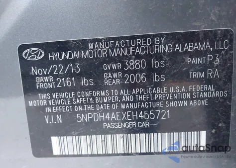 2014 Hyundai Elantra Se из США, поврежденный, VIN 5NPDH4AEXEH455721